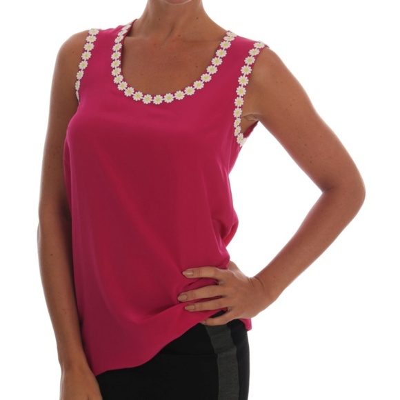 Dolce & Gabbana Tops - NWT DOLCE & GABBANA Pink Daisy Appliqué Top 10/L
